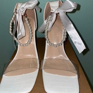 white beaded heels